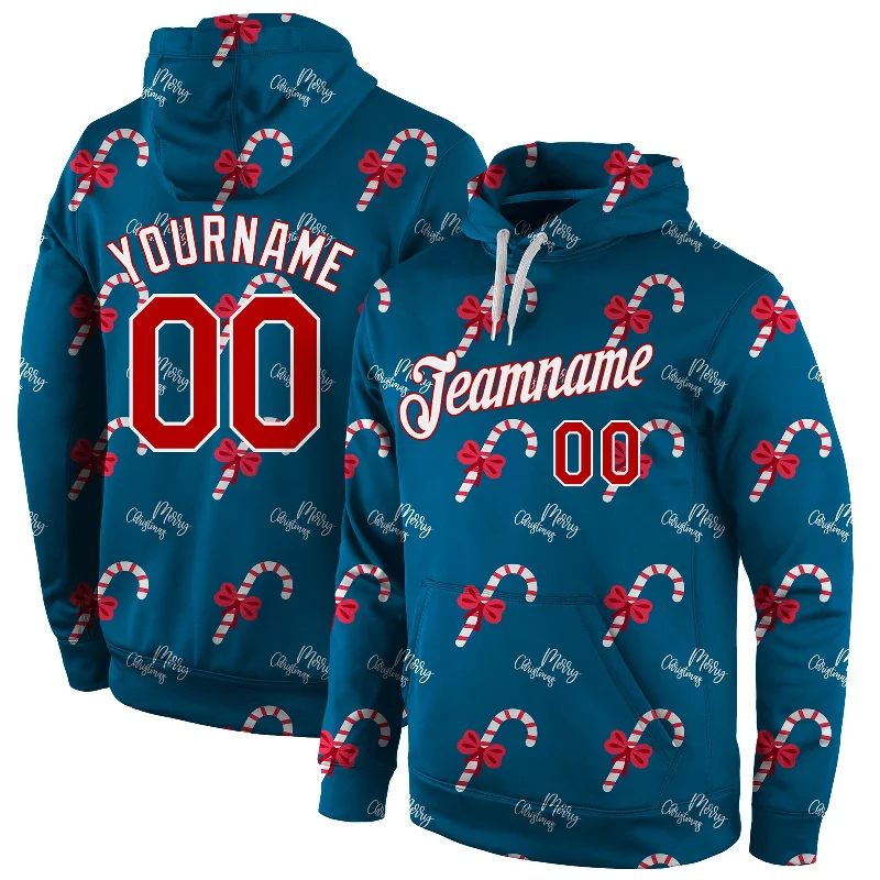 One Size Aqua Red-White Christmas 3D Sports Pullover Sweatshirt Hoodie