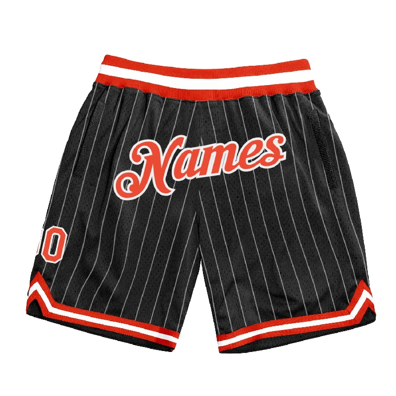Trendy Unisex One Size Black White Pinstripe Orange-White Authentic Basketball Shorts