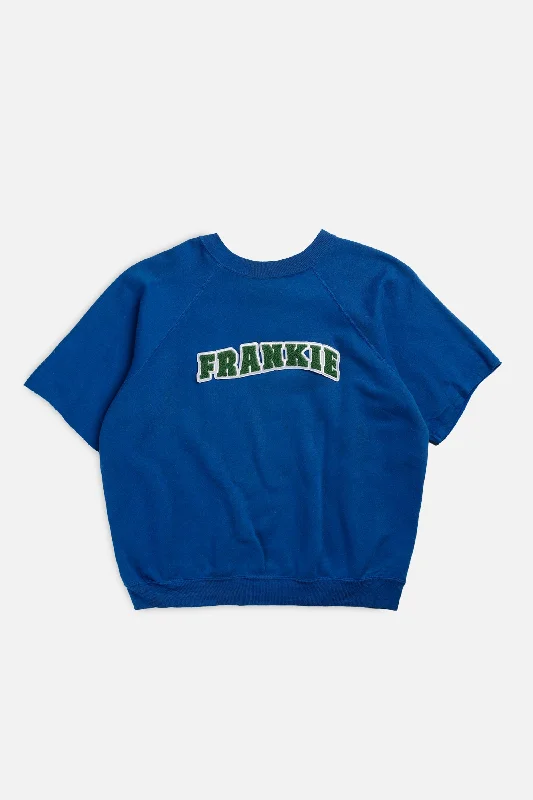 Versatile Gender-Free Wardrobe Essentials Frankie Upcycled Varsity Sweatshirt Tee - L Versatile Gender-Free Wardrobe Essentials Frankie Upcycled Varsity Sweatshirt Tee - L