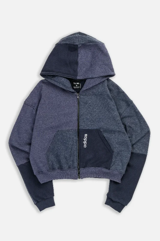 Effortless And Modern Unisex Dressing Rework Adidas Crop Zip Hoodie - XS