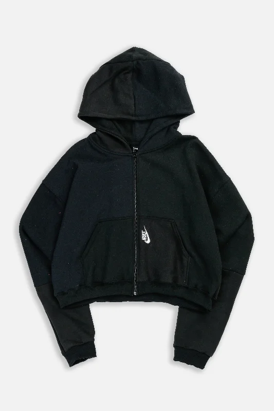 Oversized Unisex Fashion Pieces Rework Nike Crop Zip Hoodie - L