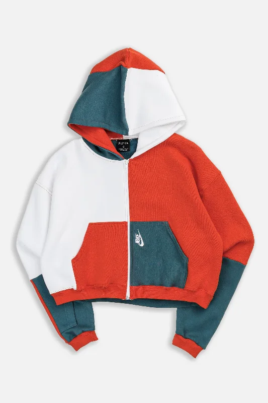 Fashion-Forward Unisex Apparel Rework Nike Crop Zip Hoodie - L