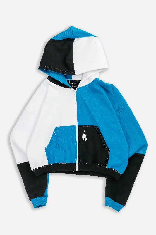 Minimalist Unisex Fashion Must-Haves Rework Nike Crop Zip Hoodie - M
