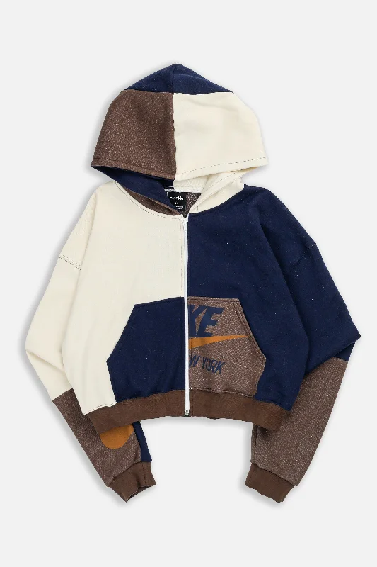 Breathable And Lightweight Unisex Wear Rework Nike Crop Zip Hoodie - S