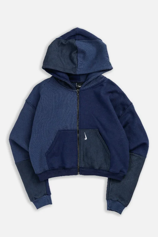 Versatile Unisex Layering Pieces Rework Nike Crop Zip Hoodie - S