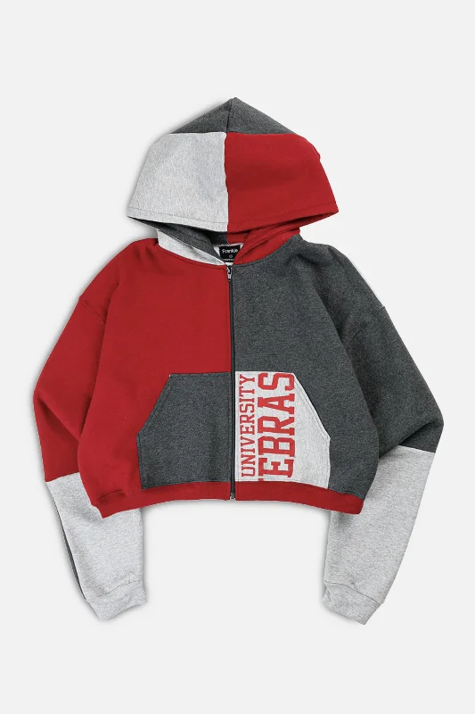 Urban-Inspired Unisex Fashion Pieces Rework Varsity Crop Zip Hoodie - L