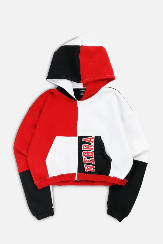 Casual Yet Sophisticated Unisex Fashion Rework Varsity Crop Zip Hoodie - M