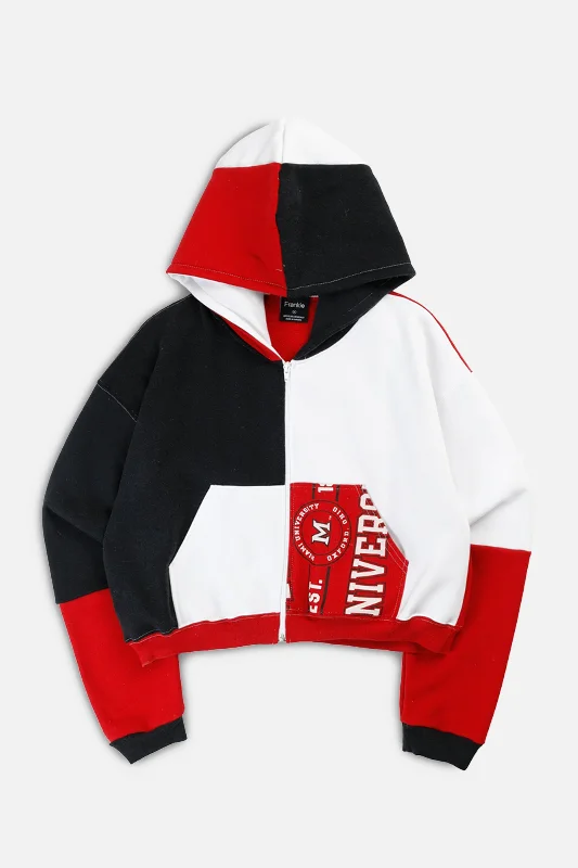 Oversized Unisex Fashion Pieces Rework Varsity Crop Zip Hoodie - M