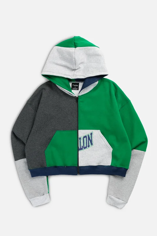 Oversized Unisex Apparel For Effortless Style Rework Varsity Crop Zip Hoodie - S