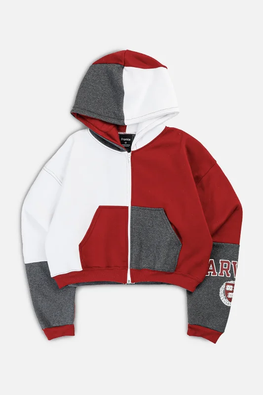 Trendy Unisex Rework Varsity Crop Zip Hoodie - XS