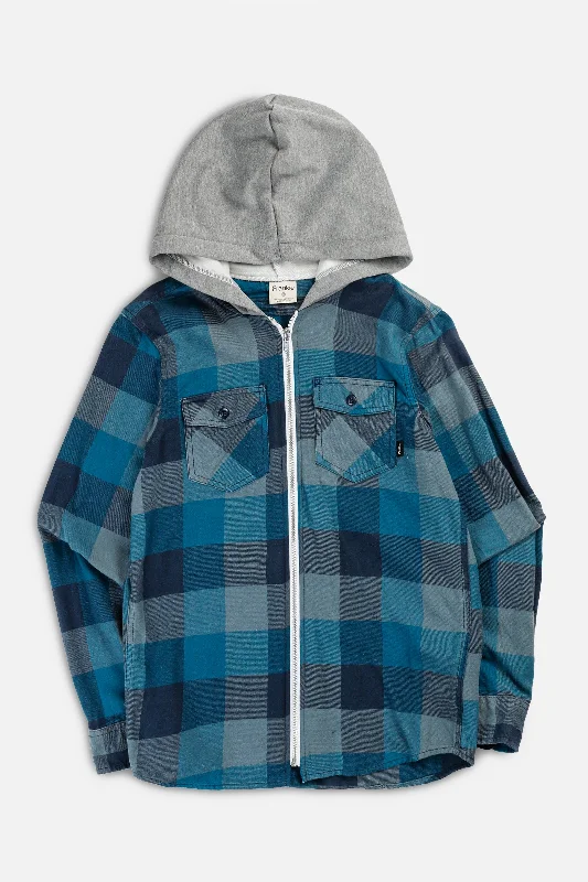 Modern Unisex Streetwear Outfits Unisex Rework Hooded Flannel - XS