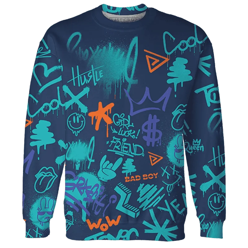 NastyJamz AM Plus Drift Midnight Navy Total Orange Dusty Cactus Sweatshirt Match Graffiti King Doodle Style All-Over Print