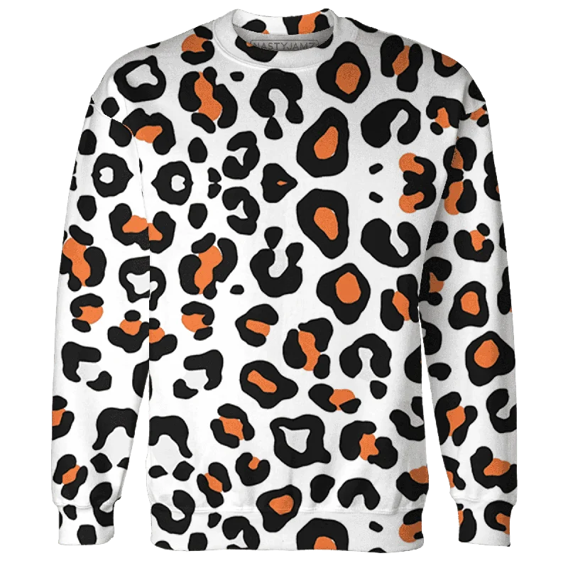 NastyJamz AM TW White Orange Sweatshirt Match Leopard Pattern All-Over Print