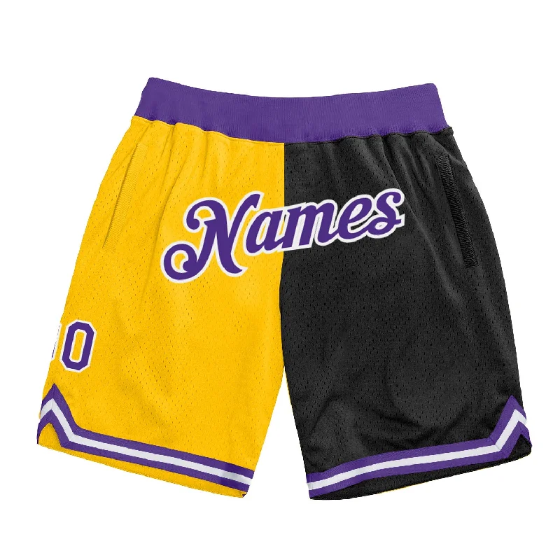 Classic And Timeless Unisex Style One Size Gold Purple-Black Authentic Throwback Split Fashion Basketball Shorts Classic And Timeless Unisex Style One Size Gold Purple-Black Authentic Throwback Split Fashion Basketball Shorts