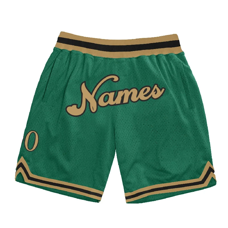 One Size Kelly Green Old Gold-Black Authentic Throwback Basketball Shorts