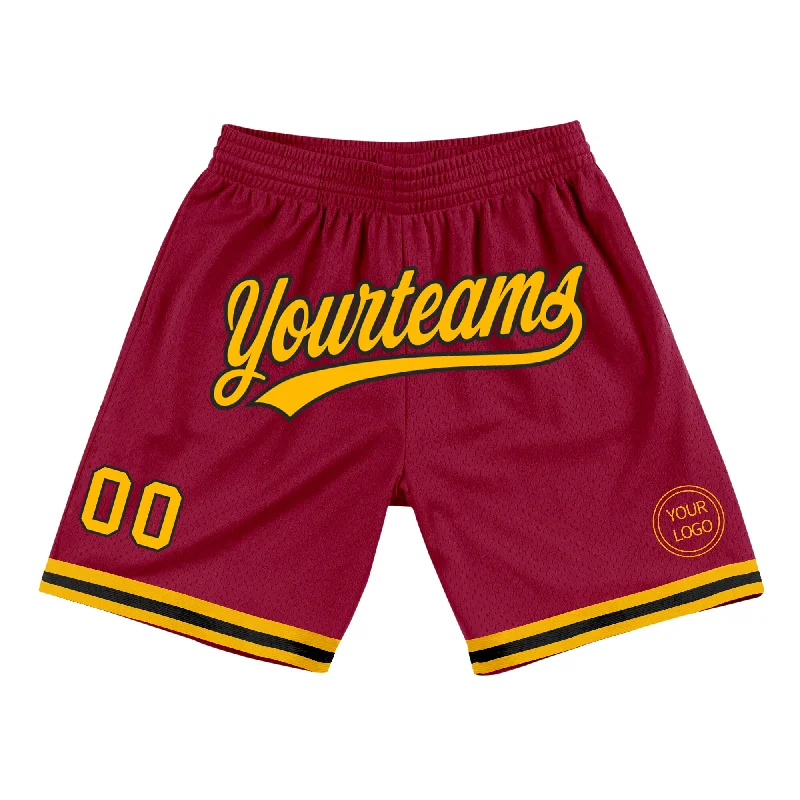 One Size Maroon Gold-Black Authentic Throwback Basketball Shorts