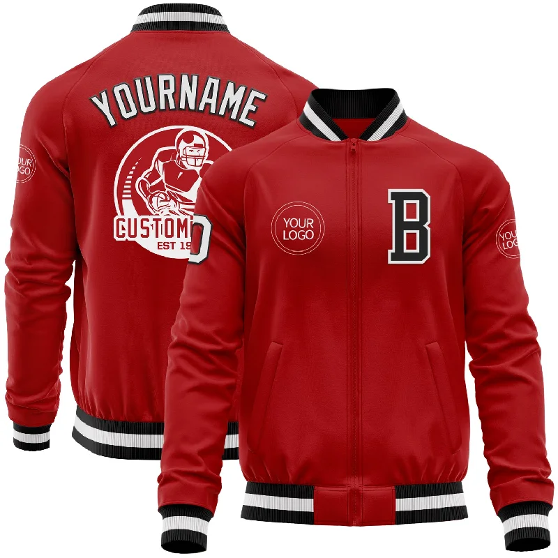 One Size Red White-Black Bomber Varsity Letterman Zipper Jacket