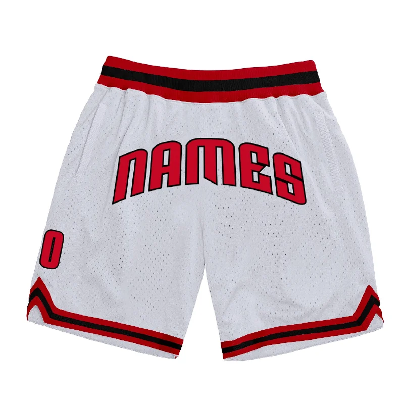 One Size White Red-Black Authentic Throwback Basketball Shorts