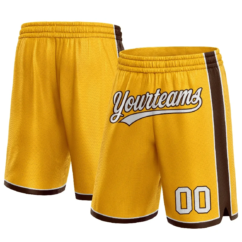 One Size Gold White-Brown Authentic Basketball Shorts