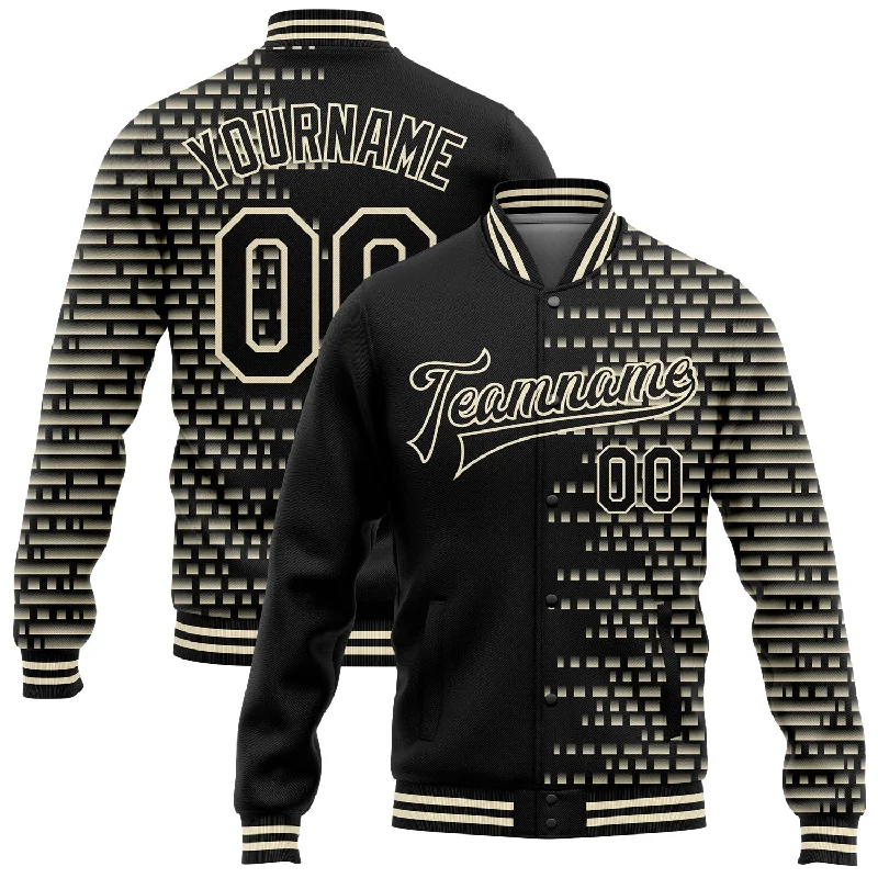 One Size Black Cream Halftone 3D Pattern Design Bomber Full-Snap Varsity Letterman Jacket