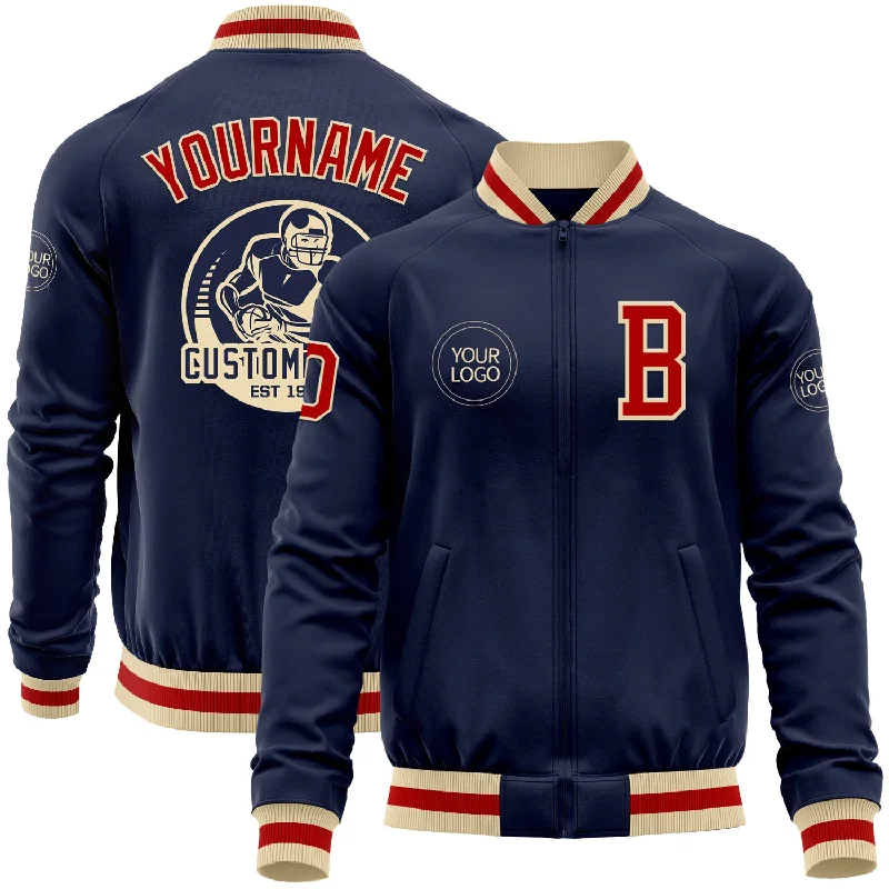 One Size Navy Red-Cream Bomber Varsity Letterman Zipper Jacket