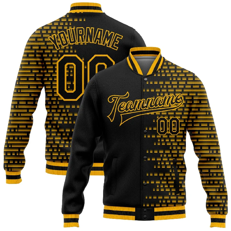 One Size Black Gold Halftone 3D Pattern Design Bomber Full-Snap Varsity Letterman Jacket