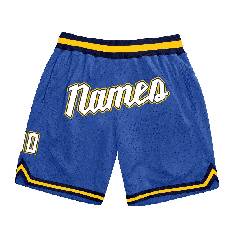 One Size Blue White-Gold Authentic Throwback Basketball Shorts