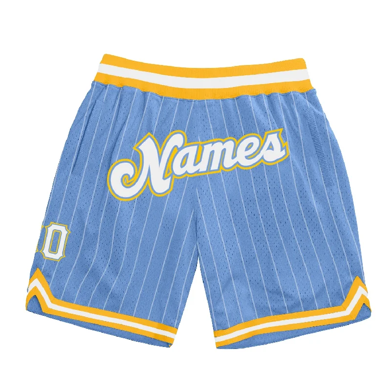 Functional And Stylish Unisex Outerwear One Size Light Blue White Pinstripe White-Gold Authentic Basketball Shorts Functional And Stylish Unisex Outerwear One Size Light Blue White Pinstripe White-Gold Authentic Basketball Shorts