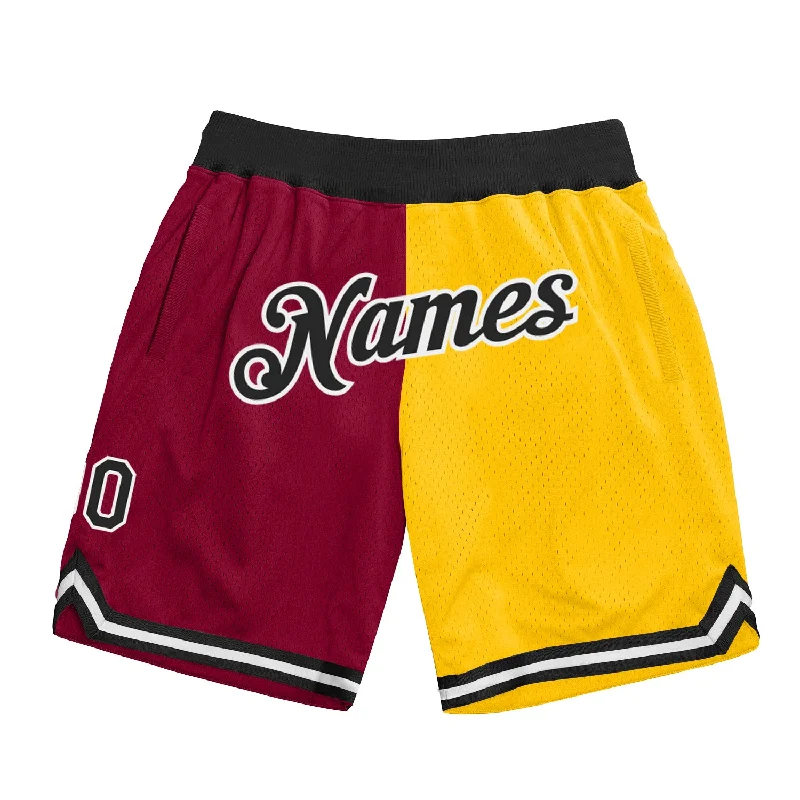 Modern Unisex Streetwear Outfits One Size Maroon Black-Gold Authentic Throwback Split Fashion Basketball Shorts Modern Unisex Streetwear Outfits One Size Maroon Black-Gold Authentic Throwback Split Fashion Basketball Shorts