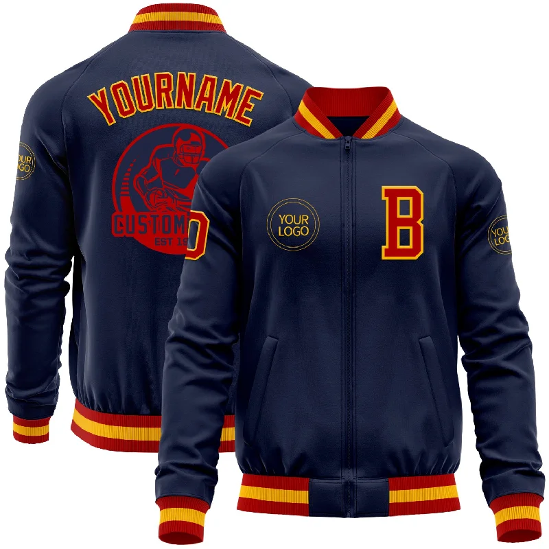 One Size Navy Red-Gold Bomber Varsity Letterman Zipper Jacket