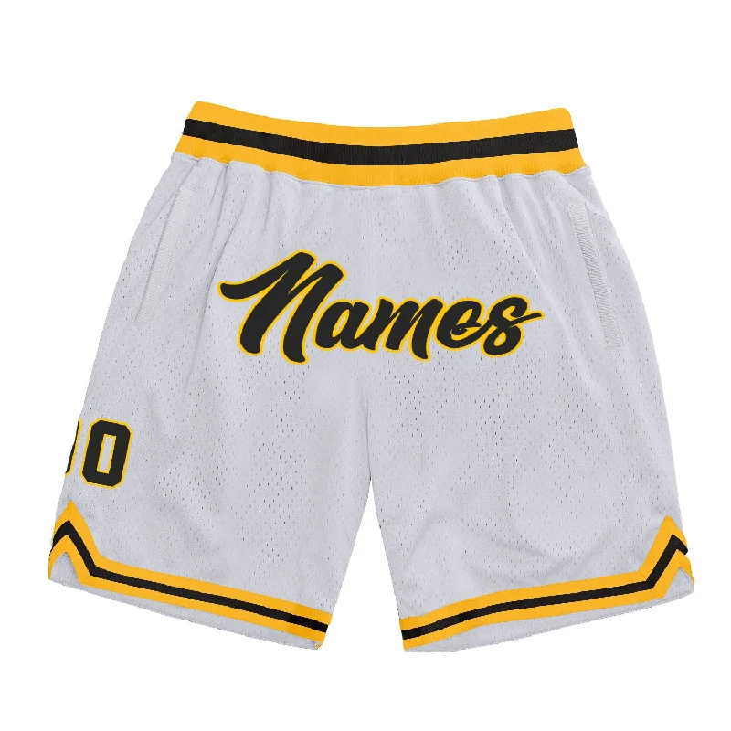 Stylish Unisex Outfit Ideas One Size White Black-Gold Authentic Throwback Basketball Shorts