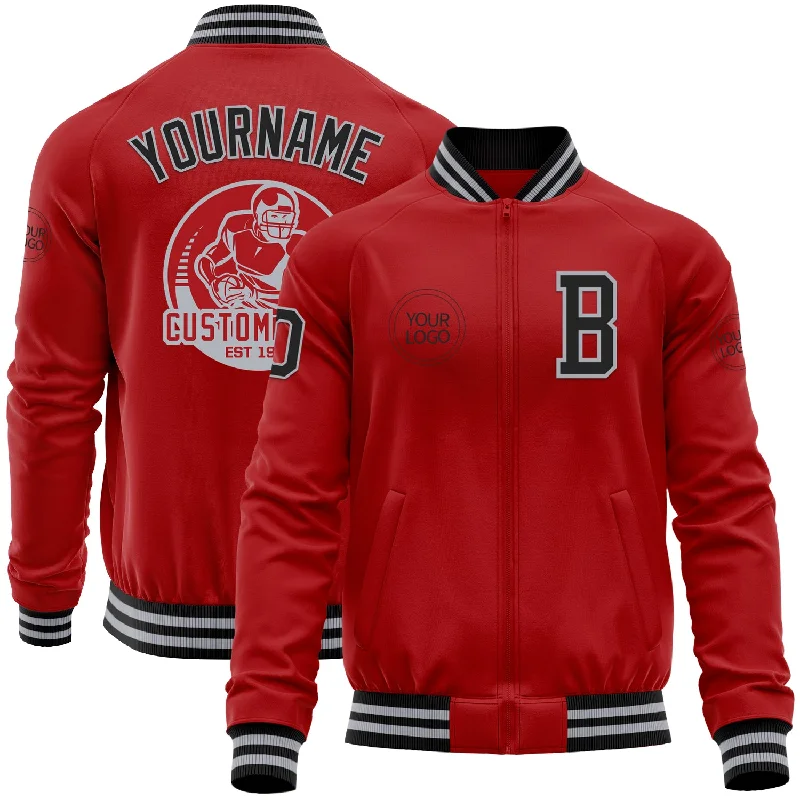 One Size Red Black-Gray Bomber Varsity Letterman Zipper Jacket