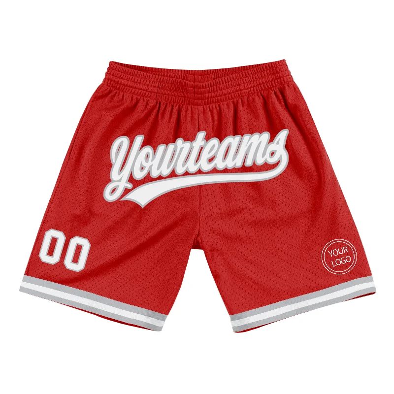 One Size Red White-Gray Authentic Throwback Basketball Shorts