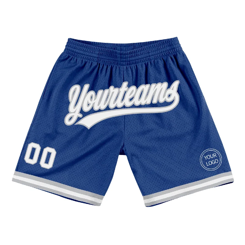 One Size Royal White-Gray Authentic Throwback Basketball Shorts