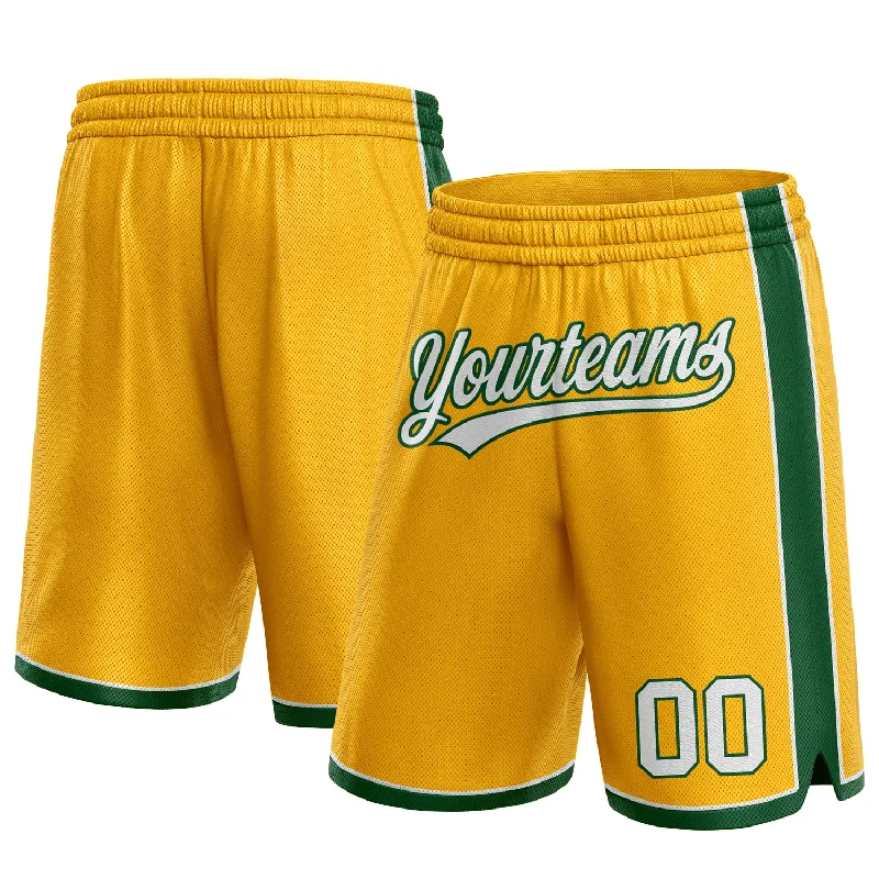 One Size Gold White-Green Authentic Basketball Shorts