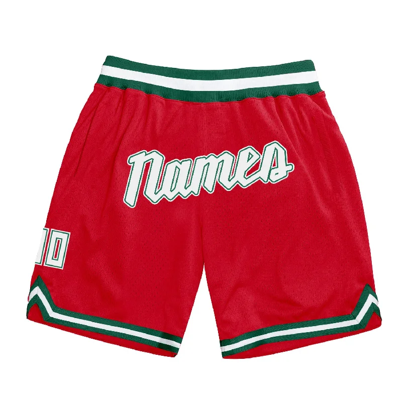 One Size Red White-Kelly Green Authentic Throwback Basketball Shorts