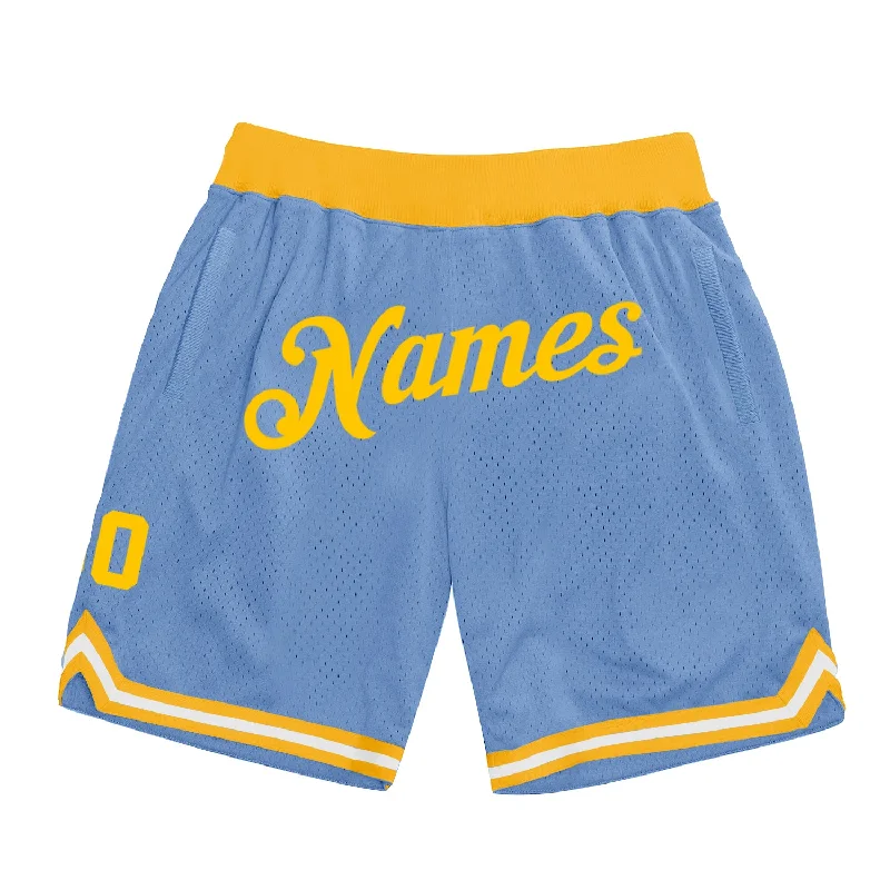 Functional And Stylish Unisex Wear One Size Light Blue Gold Authentic Throwback Basketball Shorts Functional And Stylish Unisex Wear One Size Light Blue Gold Authentic Throwback Basketball Shorts
