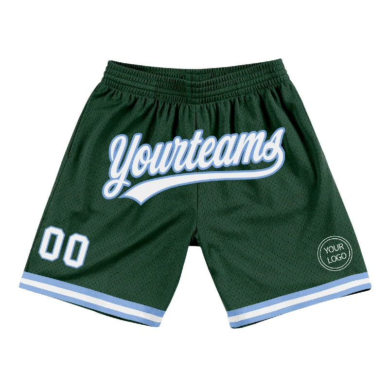 One Size Hunter Green White-Light Blue Authentic Throwback Basketball Shorts