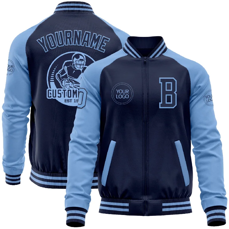 One Size Navy Light Blue Bomber Varsity Letterman Two Tone Zipper Jacket