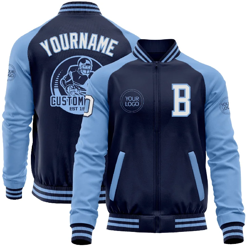 One Size Navy White-Light Blue Bomber Varsity Letterman Two Tone Zipper Jacket