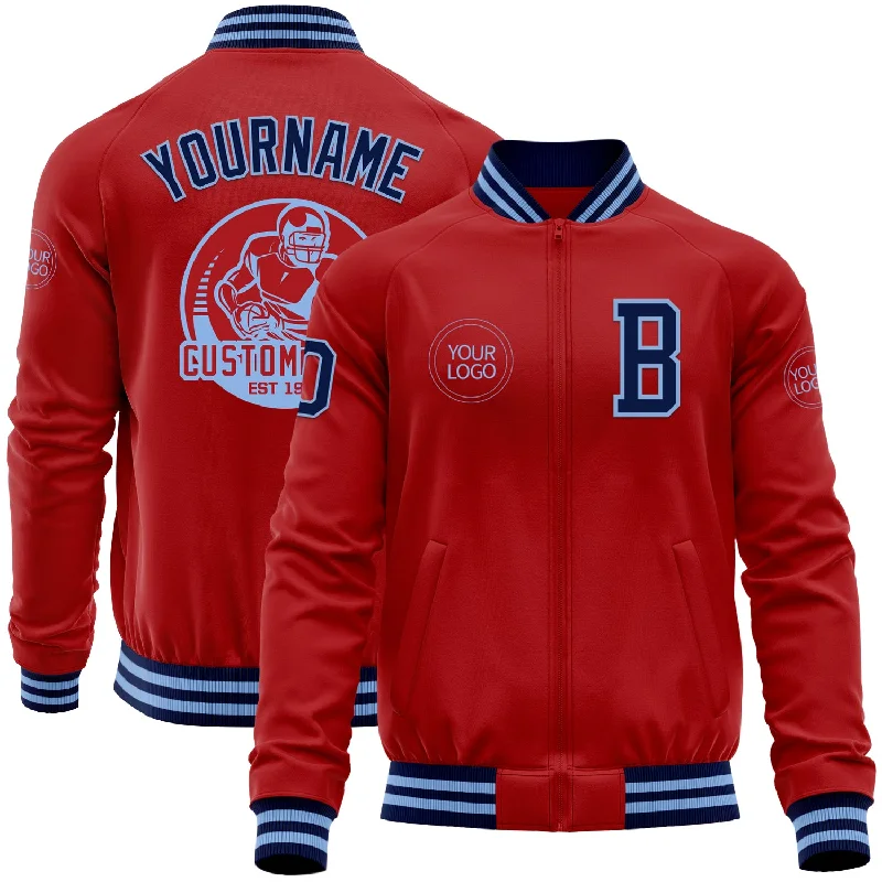 One Size Red Navy-Light Blue Bomber Varsity Letterman Zipper Jacket