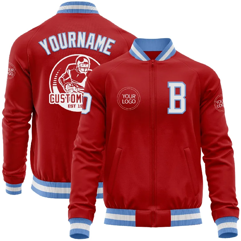 One Size Red White-Light Blue Bomber Varsity Letterman Zipper Jacket