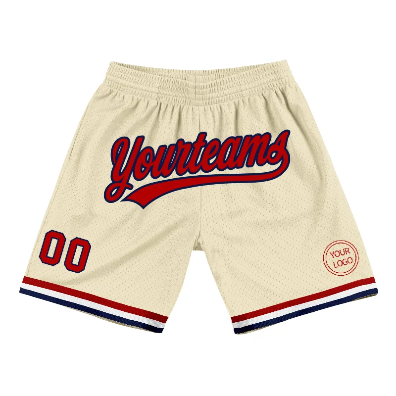 One Size Cream Red-Navy Authentic Throwback Basketball Shorts