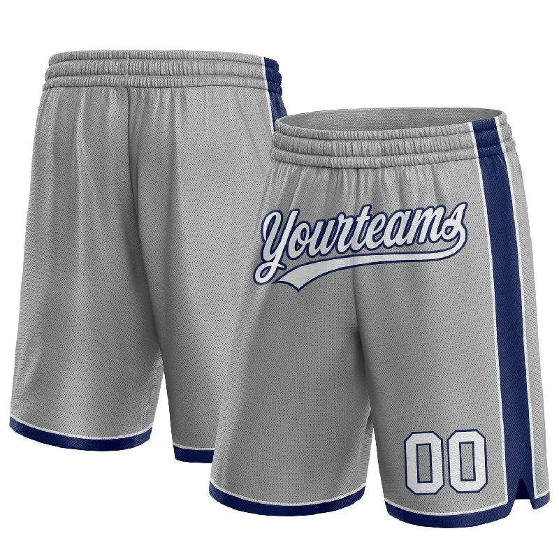 One Size Gray White-Navy Authentic Basketball Shorts