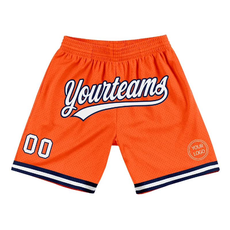 One Size Orange White-Navy Authentic Throwback Basketball Shorts