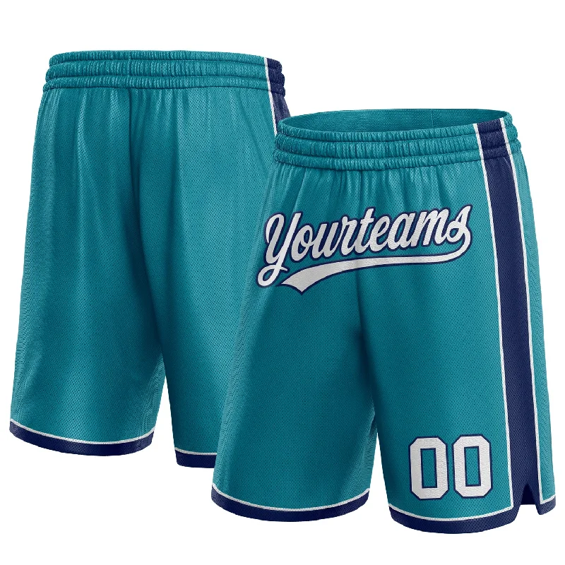 One Size Teal White-Navy Authentic Basketball Shorts