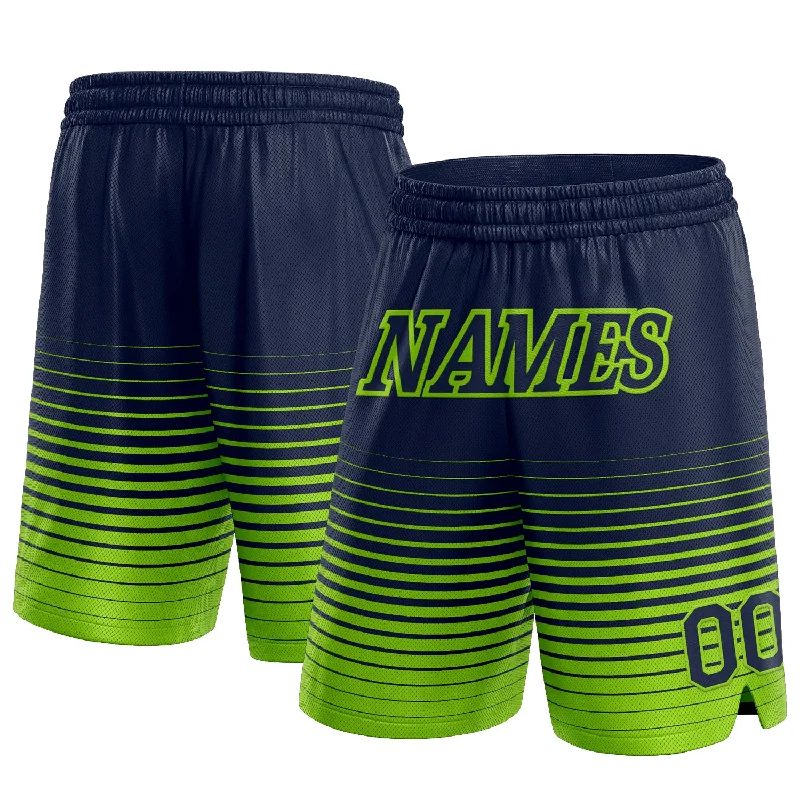 One Size Navy Neon Green Pinstripe Fade Fashion Authentic Basketball Shorts