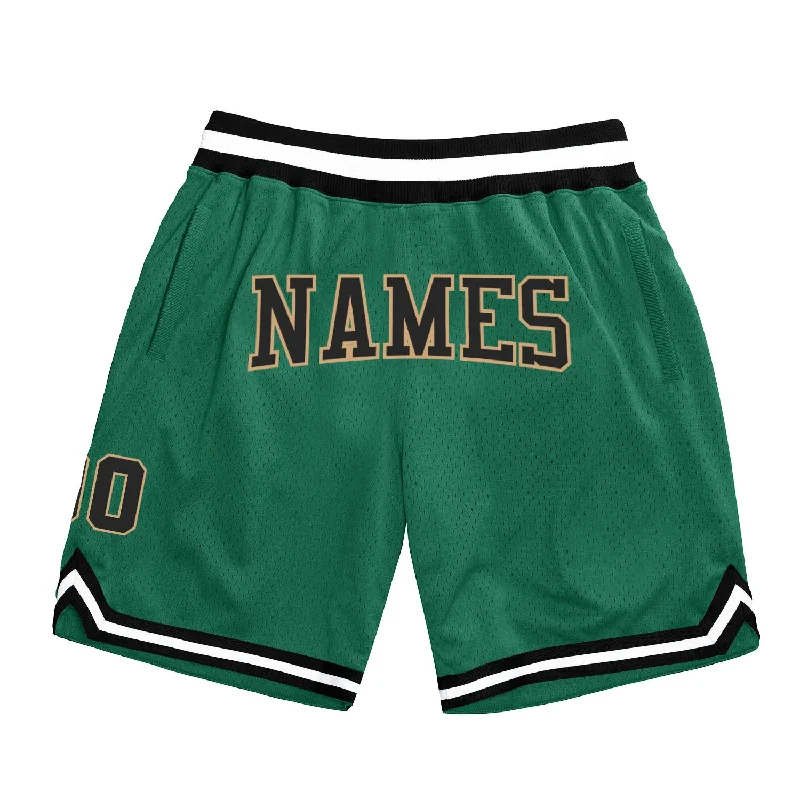 One Size Kelly Green Black-Old Gold Authentic Throwback Basketball Shorts