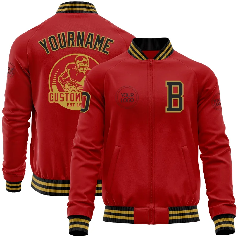 One Size Red Black-Old Gold Bomber Varsity Letterman Zipper Jacket