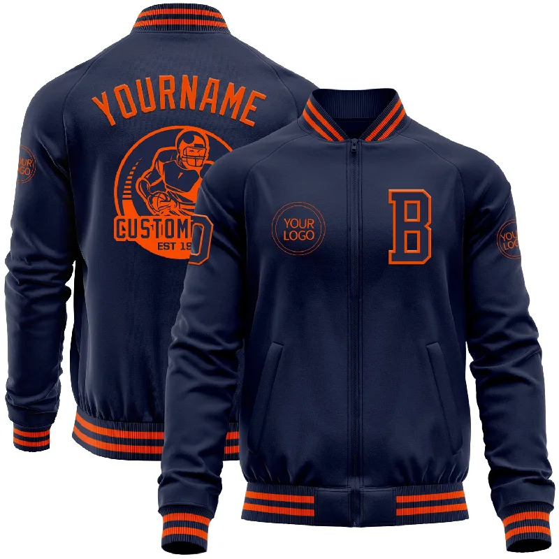 One Size Navy Orange Bomber Varsity Letterman Zipper Jacket